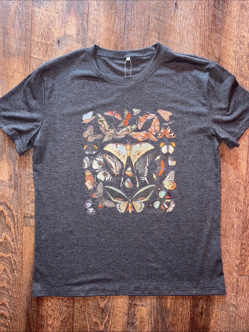 Women’s Dark Gray Short Sleeve Tee with Butterfly Graphic